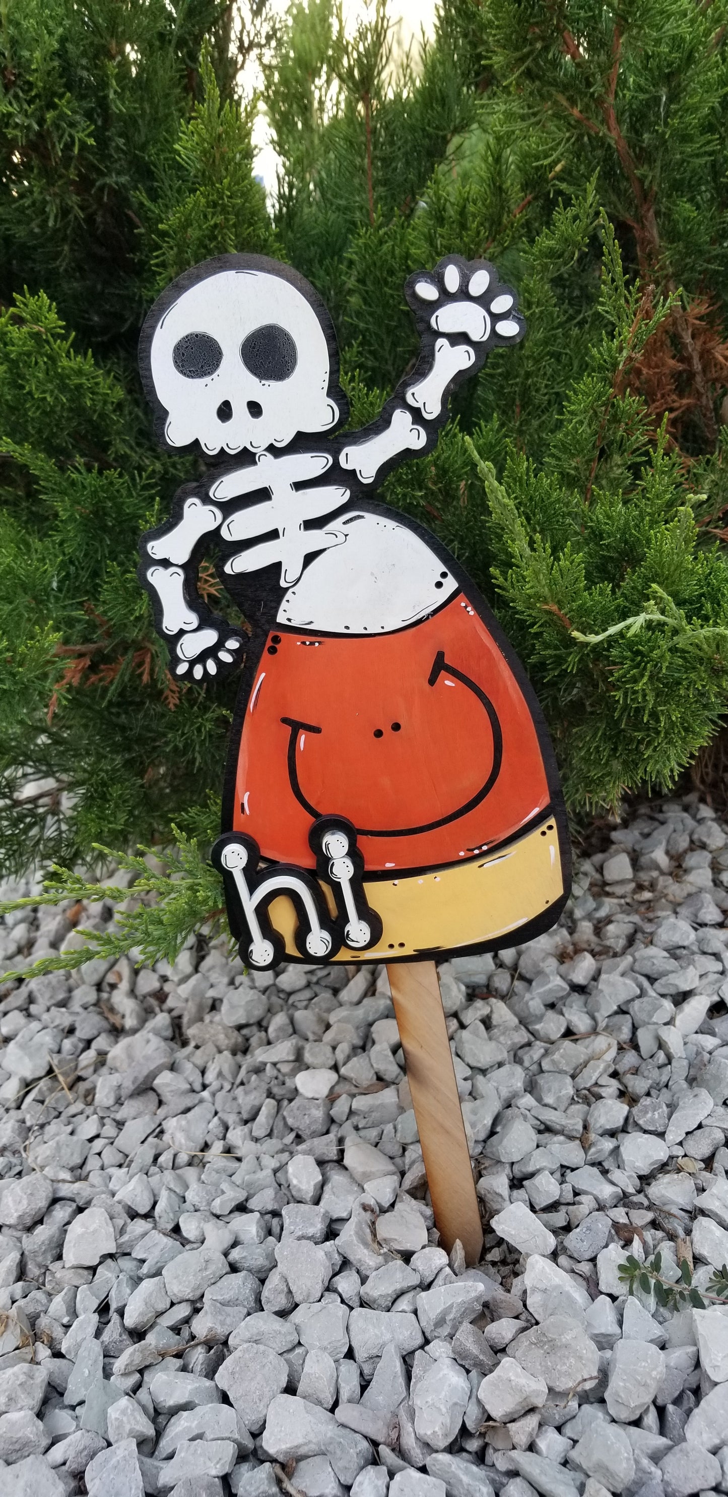 Candy corn Skellie Plant Stake